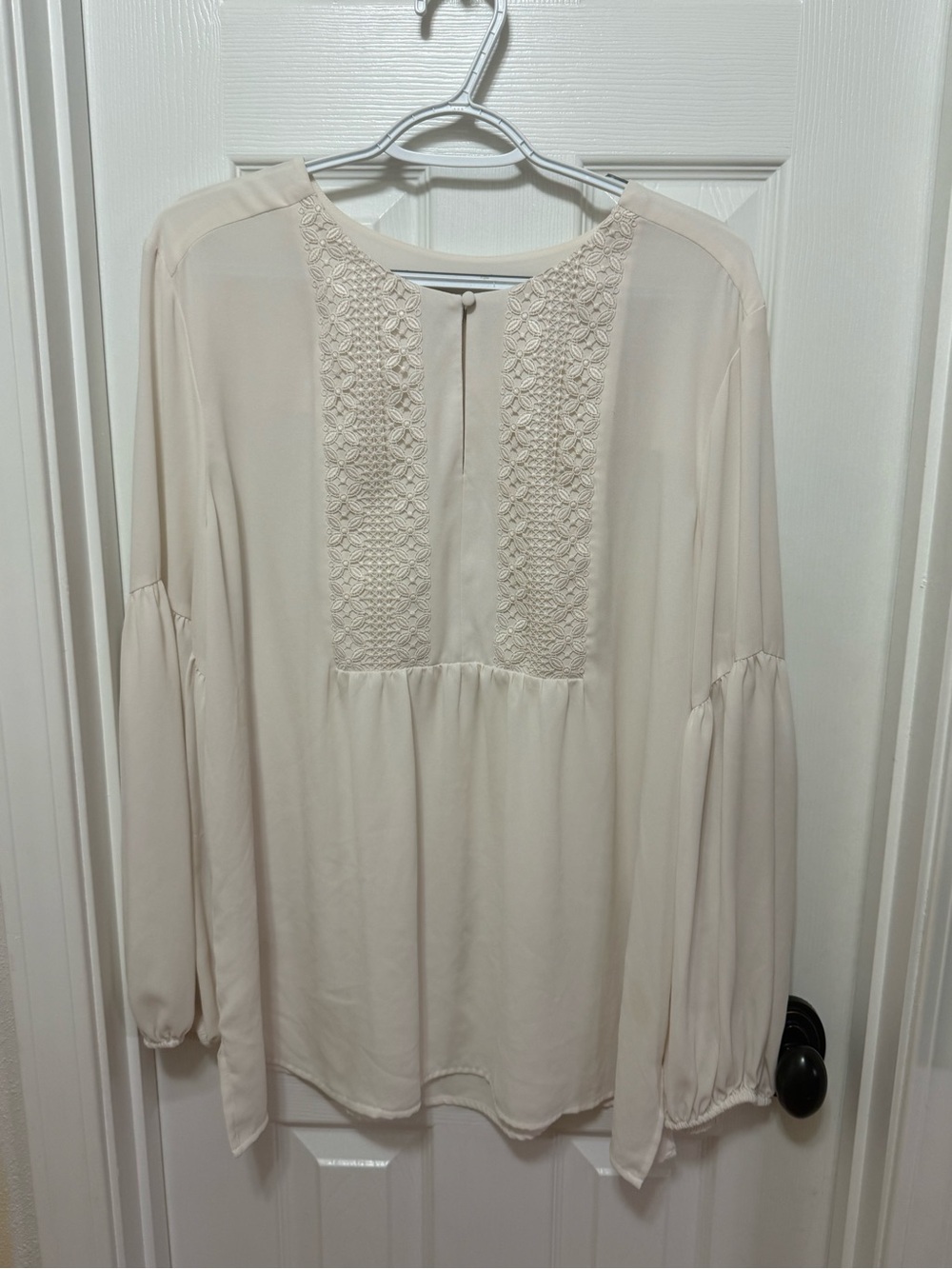 LOFT Cream Embroidered Long-Sleeve Peasant Top